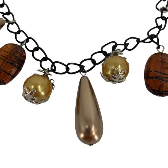 Necklace Statement Charm Stone Adjustable 20-22" Black Gold 0051 Chain Cross - Picture 5 of 5